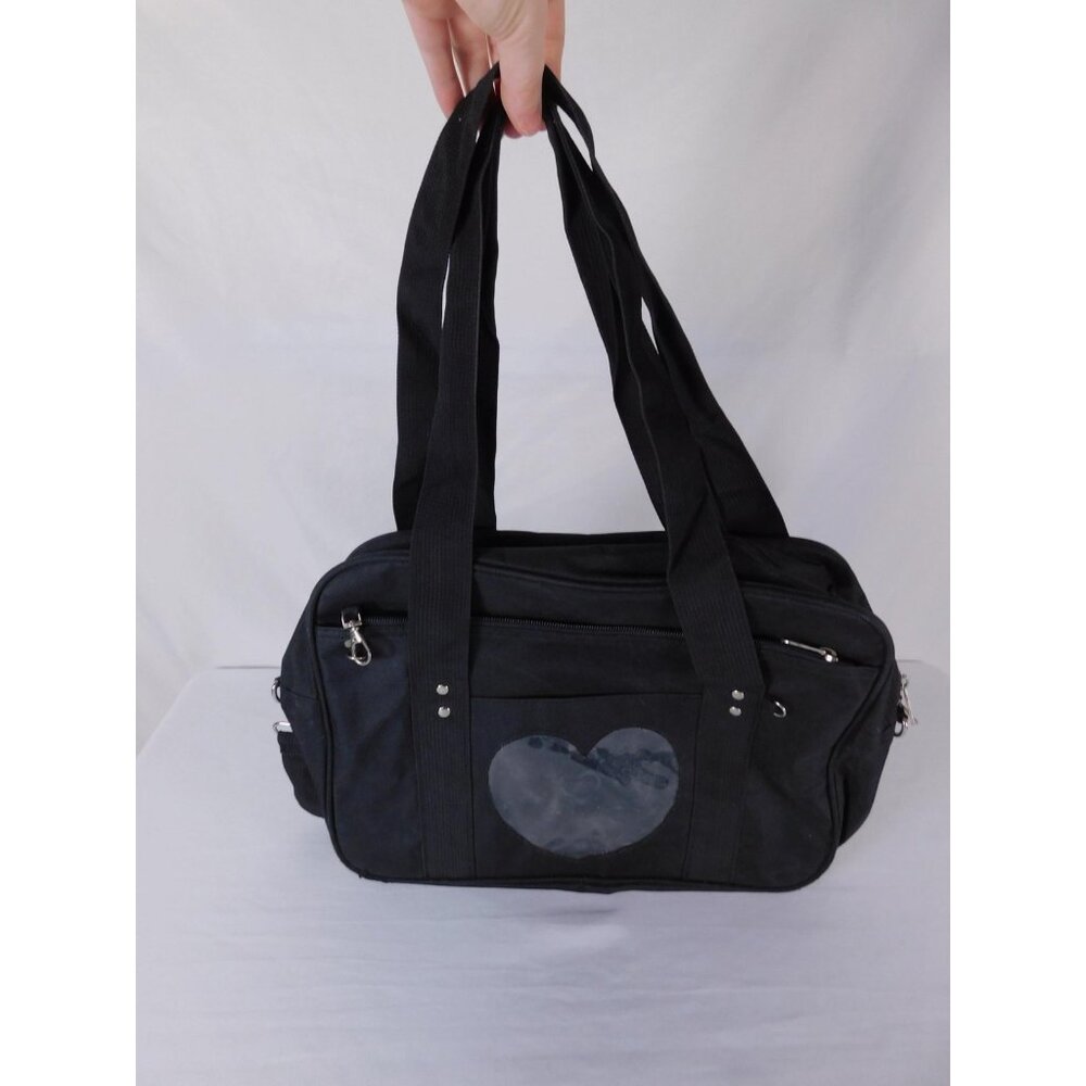 Black Heart Tote Shoulder Bag Large Tote Shoulder Crossbody Zip Pockets